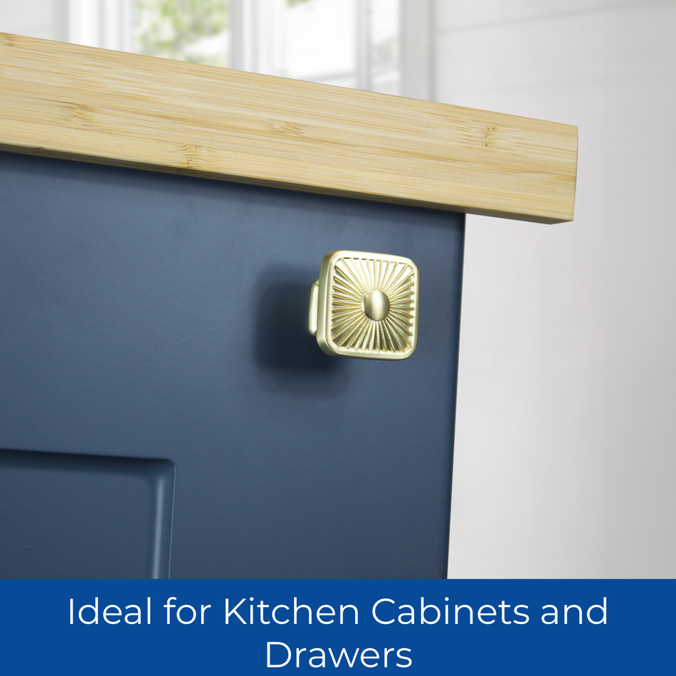 10 Pack Modern Chic Ribbed Square Knobs 35mm Brushed Brass