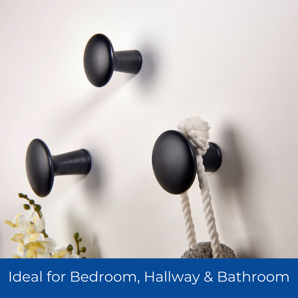 4 Wall Mounted Hooks-50mm Black Wood Decorative Coat Hooks
