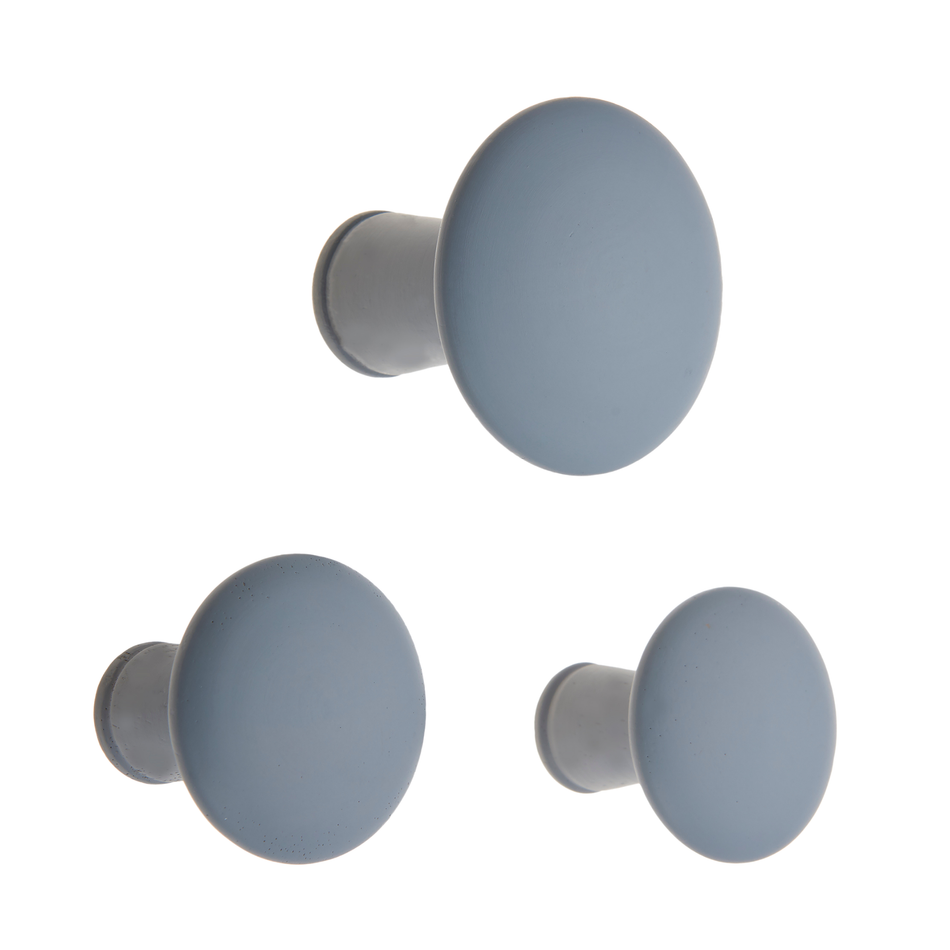 3 Wall Mounted Hooks-50mm Grey Wood Decorative Coat Hooks