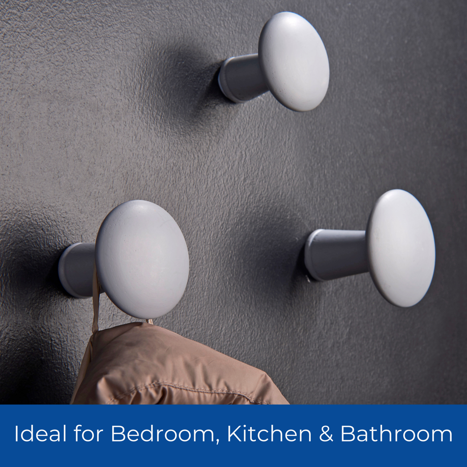 3 Wall Mounted Hooks-50mm Grey Wood Decorative Coat Hooks