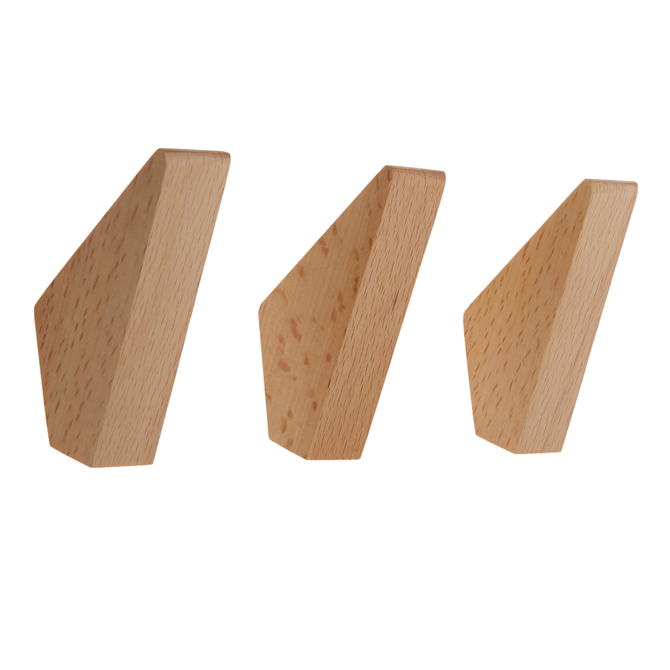 3 Wall Mounted Hooks-50mm Beech Wood Decorative Coat Hooks