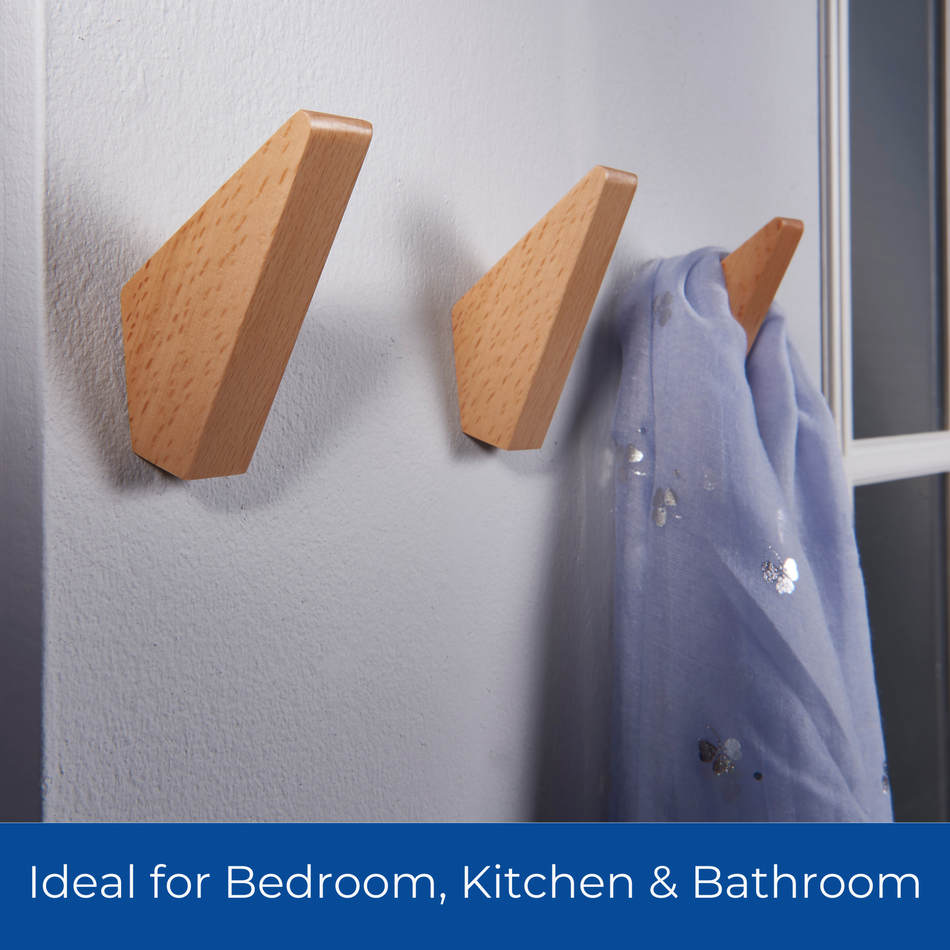 3 Wall Mounted Hooks-50mm Beech Wood Decorative Coat Hooks