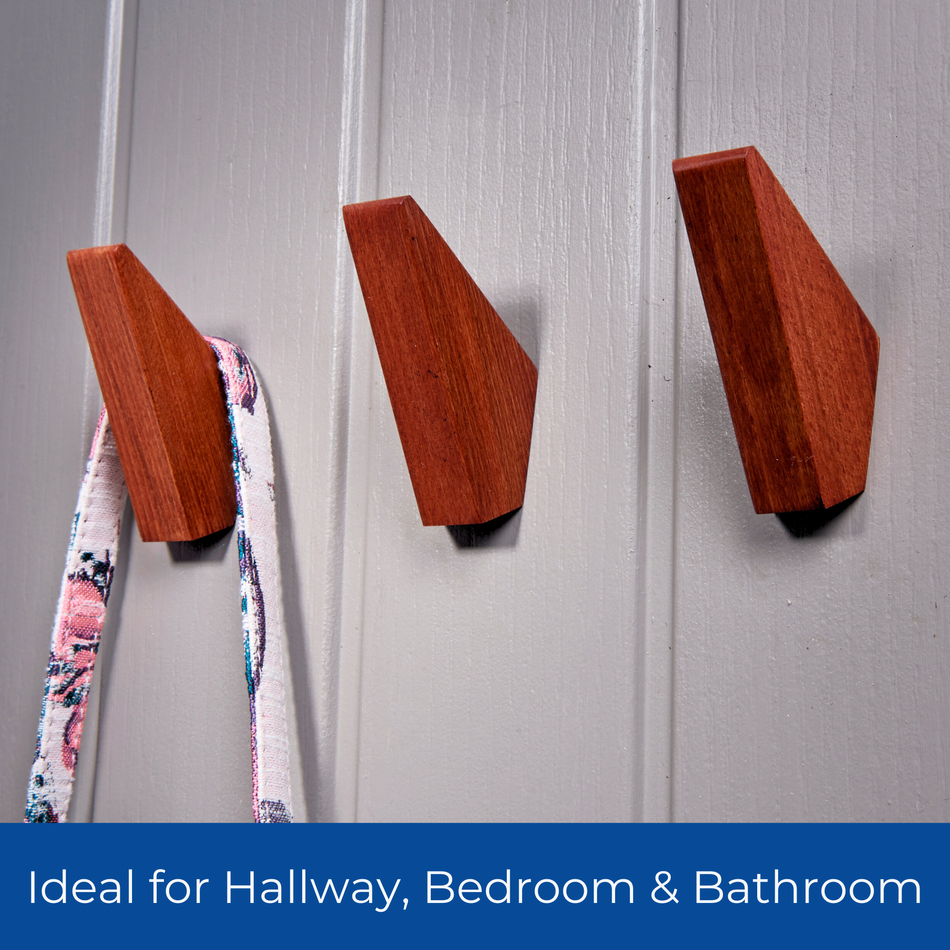 3 Wall Mounted Hooks-50mm Beech Wood Decorative Coat Hooks
