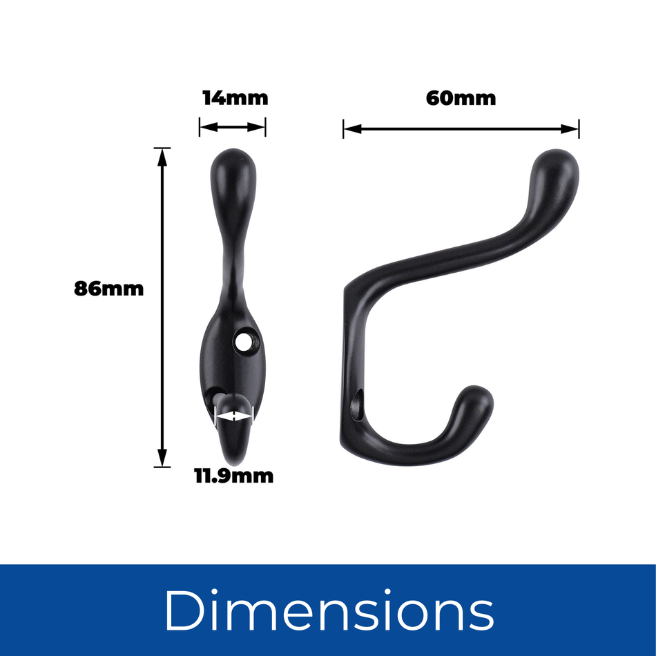 5 Pack Basic Black Coat Hook Wall Mounted Clothes Hook for Hallway Bathroom or Workshop