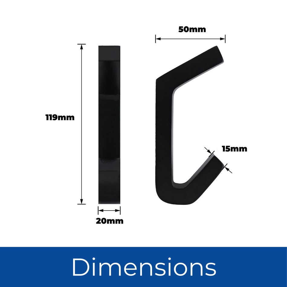 5 Pack Square Black J Hook Wall Mounted Heavy Duty Tool Storage Hook for Garage Workshop and Utility Organisation