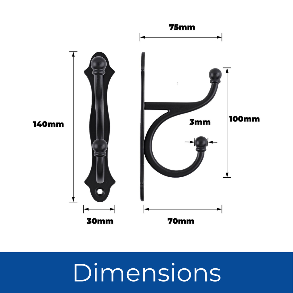 5 Pack Rustic Country Hook with Backplate Black - Vintage Wall Hook