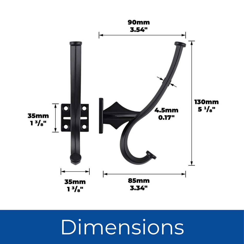 5 Pack Rustic Country Hook Black Metal - Vintage Wall Mounted Coat Hook