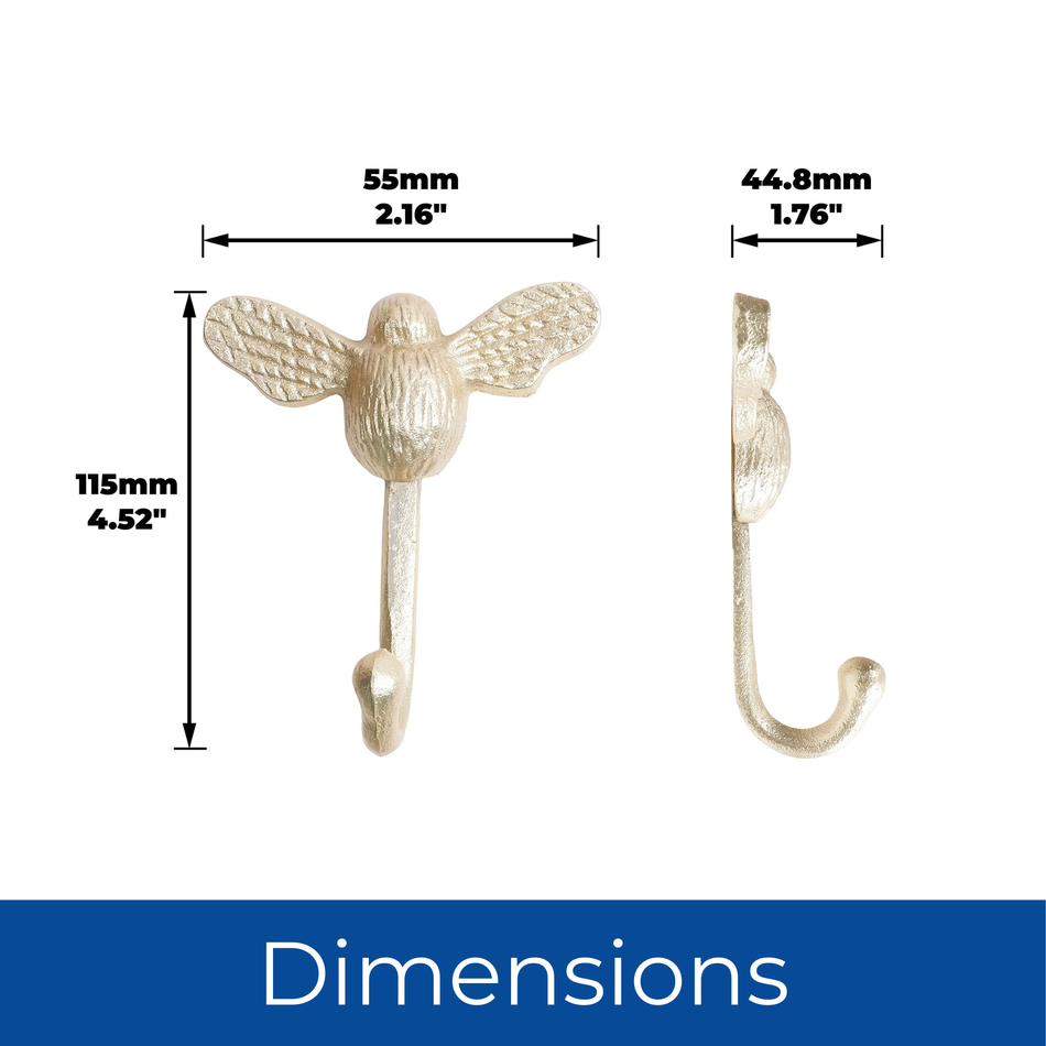 5 Pack Bumble Bee Wall Hook - Brushed Brass - Wall Mounted Storage