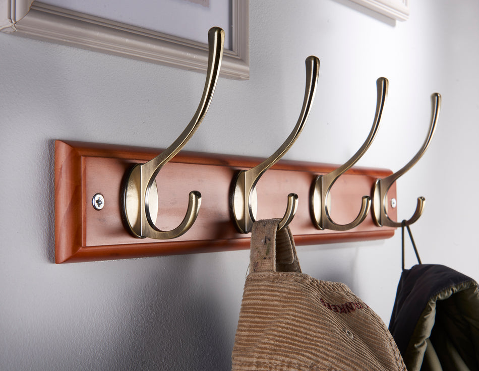 Keypak Coat rack -4 Vict. A/Brass on Oak FSC100%