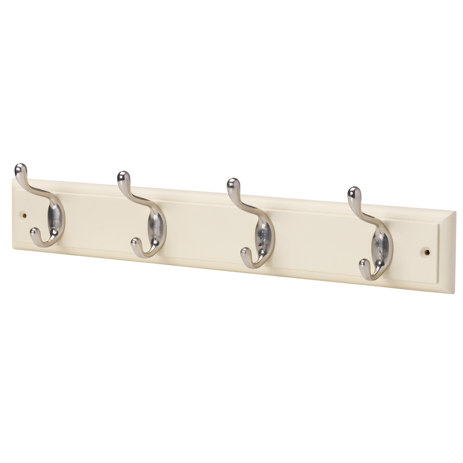 Cream Wall Mounted Coat Rack with Basic Satin Nickel Double Hooks - 4 Hooks