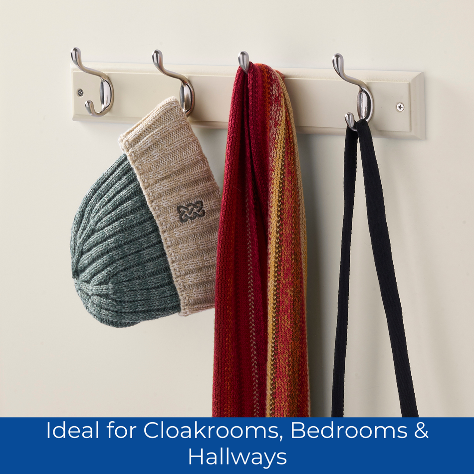 Cream Wall Mounted Coat Rack with Basic Satin Nickel Double Hooks - 4 Hooks