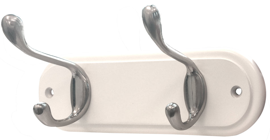 Towel or Robe Hooks - 2 Satin Nickel Hooks on White Block