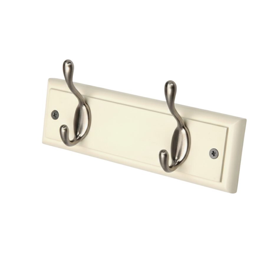 Cream Wall Mounted Coat Rack with Basic Satin Nickel Double Hooks - 2 Hooks