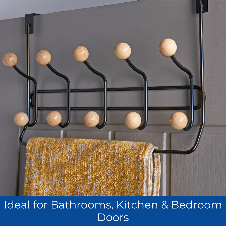 Over The Door Hanging Rack with Ball Ends and Towel Rail - 5 Double Hooks