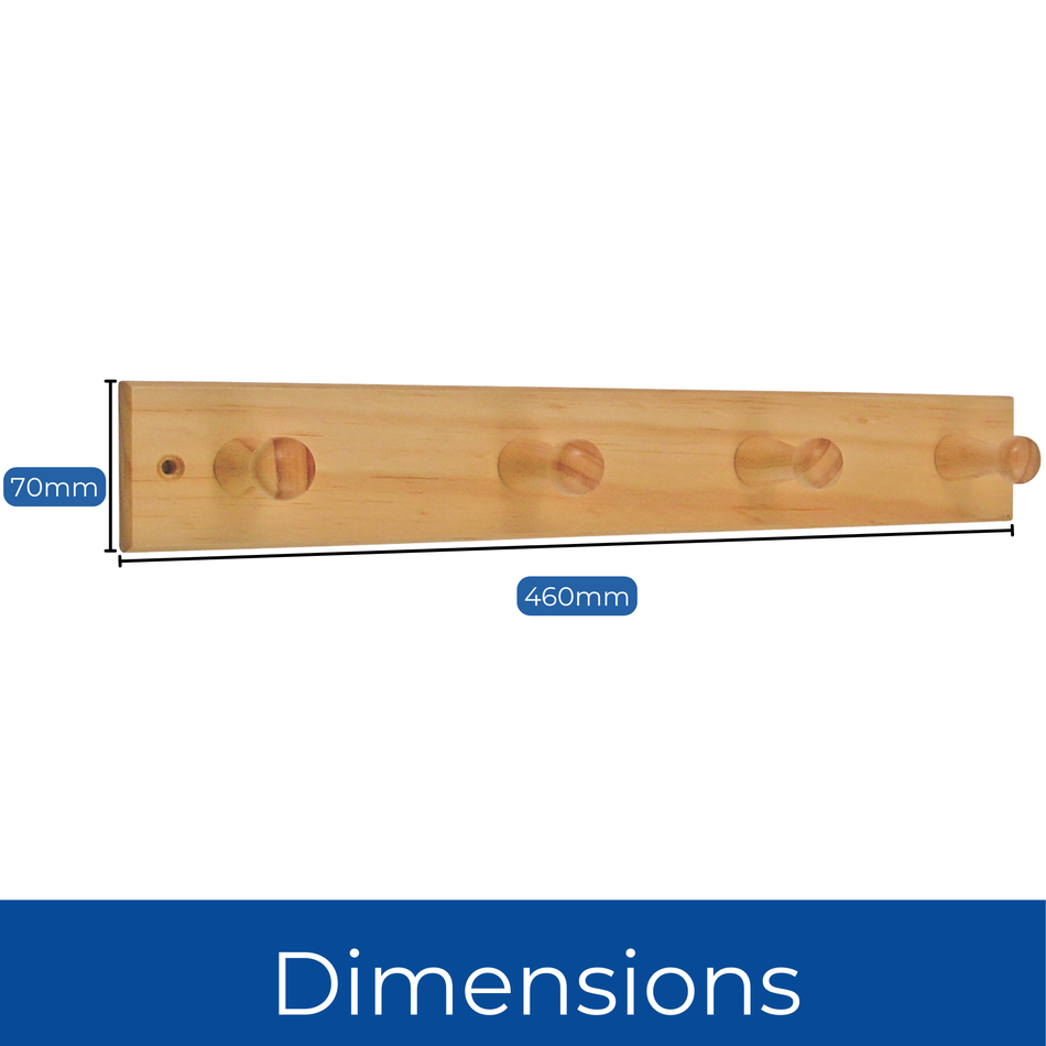 Wall-Mounted Wooden Coat Hook Rack 4 Round Hooks for Coats Jackets Hats & Bags