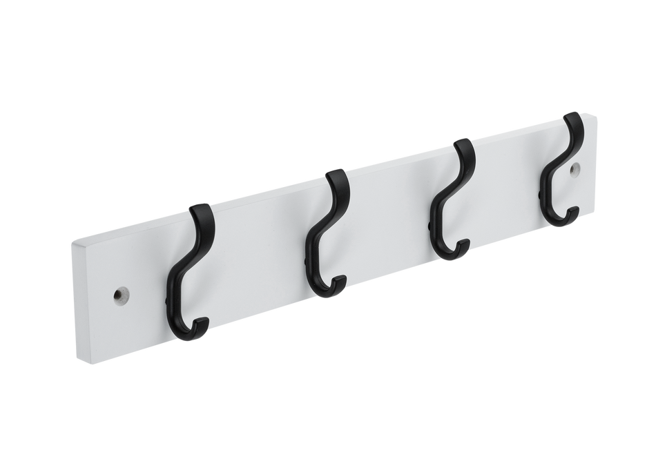 Coat Rack- 4 Basic H&C Hooks Black on White