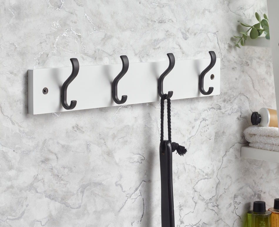 Coat Rack- 4 Basic H&C Hooks Black on White FSC100%