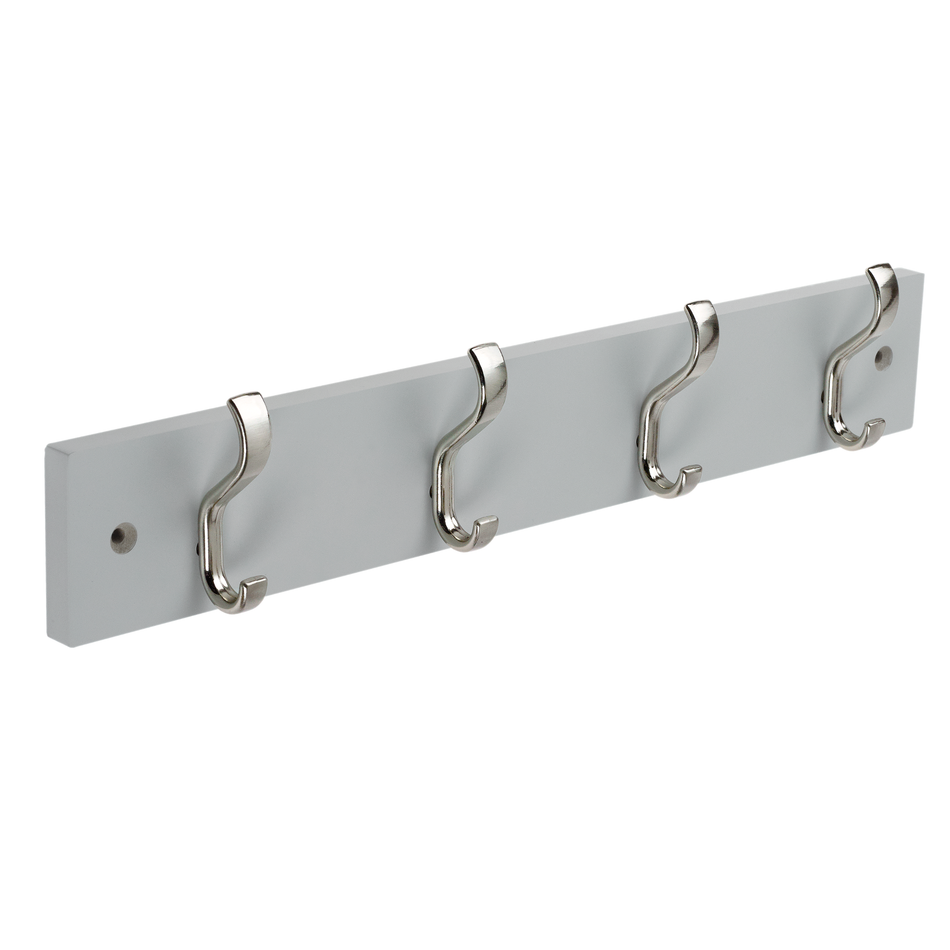 Dove Grey Wooden Wall Mounted Coat Rack with Basic Satin Nickel Double Hooks - 4 Hooks