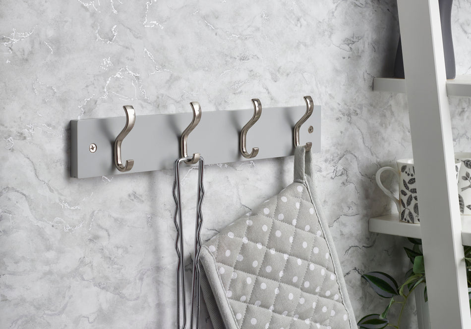 Coat Rack - 4 Basic Satin Nickel Hooks - FSC100%