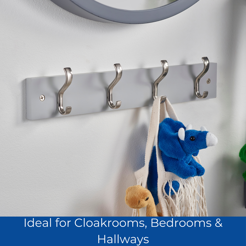 Dove Grey Wooden Wall Mounted Coat Rack with Basic Satin Nickel Double Hooks - 4 Hooks