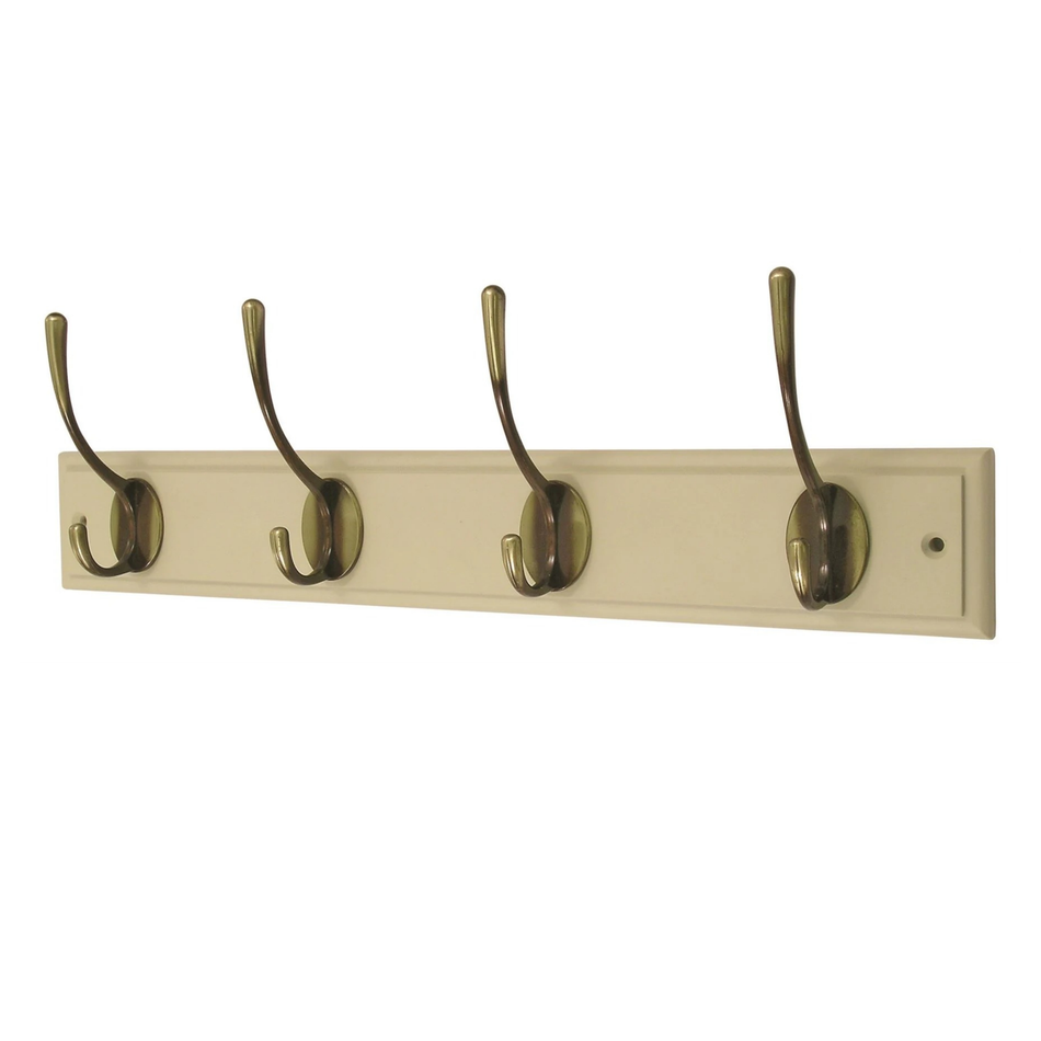 Cream Wall Mounted Coat Rack with Victorian Antique Brass Hooks - 4 Double Hooks