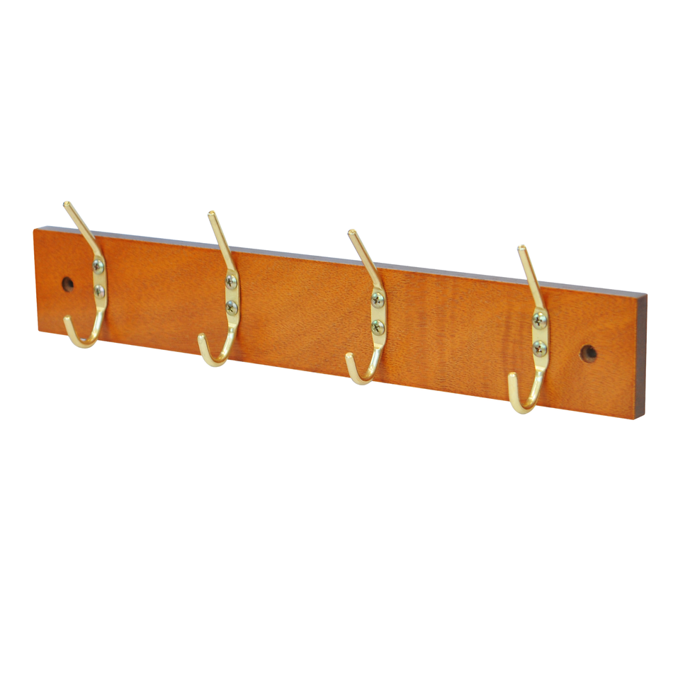 Hook Door Wall Mounted Coat Rack 38cm Pine Wooden Board, Brass Coat Hooks