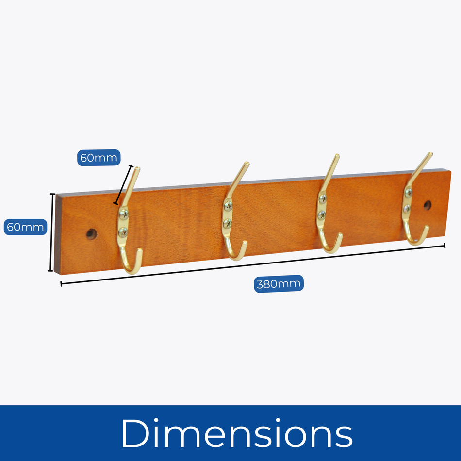 Hook Door Wall Mounted Coat Rack 38cm Pine Wooden Board, Brass Coat Hooks