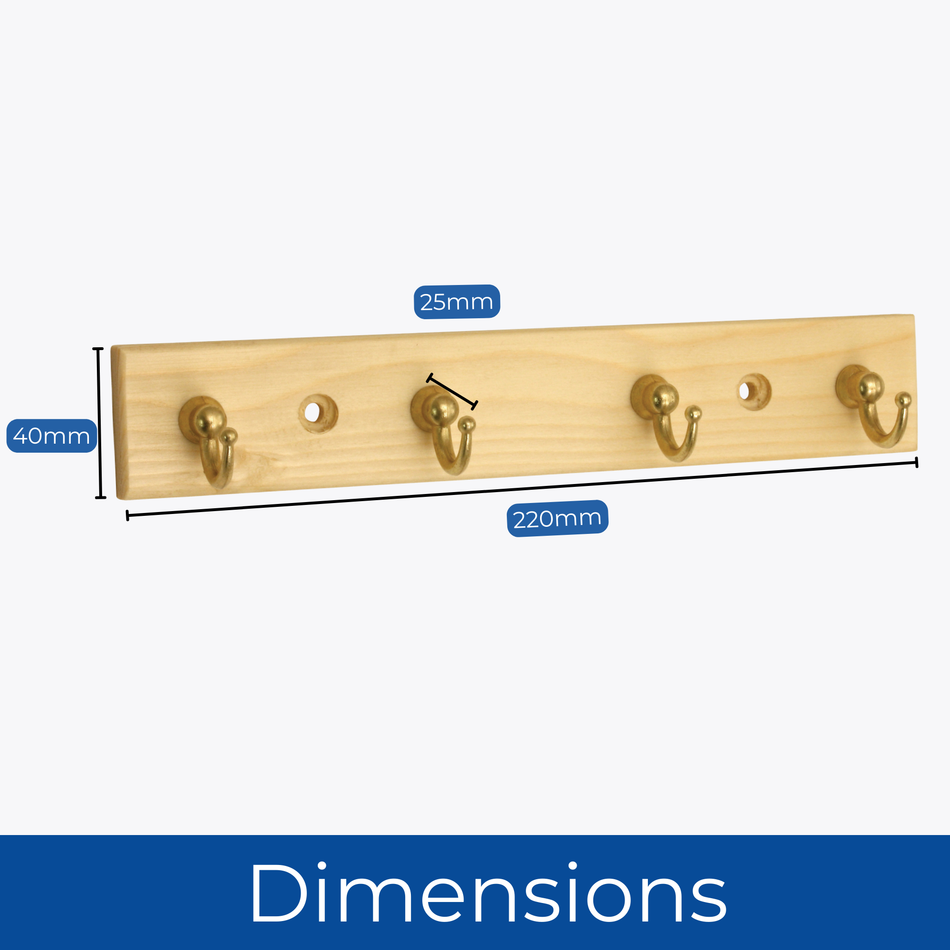 4-Hook Wall-Mounted Key Tidy Key Holder Entryway Hallway Living Room Brass Pine