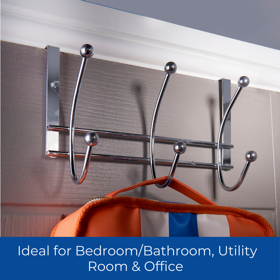 Chrome Over The Door Coat Rack - 3 Double Hooks