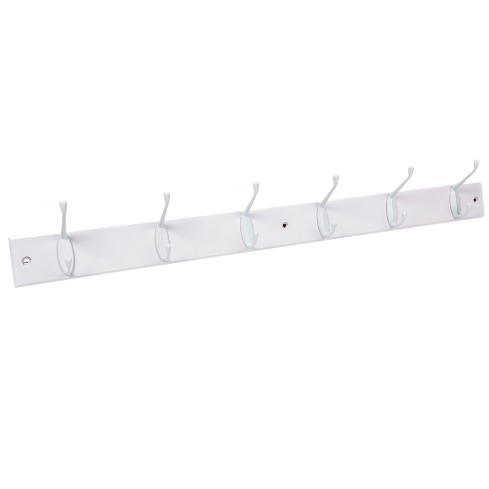 6-Hook Wall Mounted Coat Rack-690mm White Board-Double White Hooks