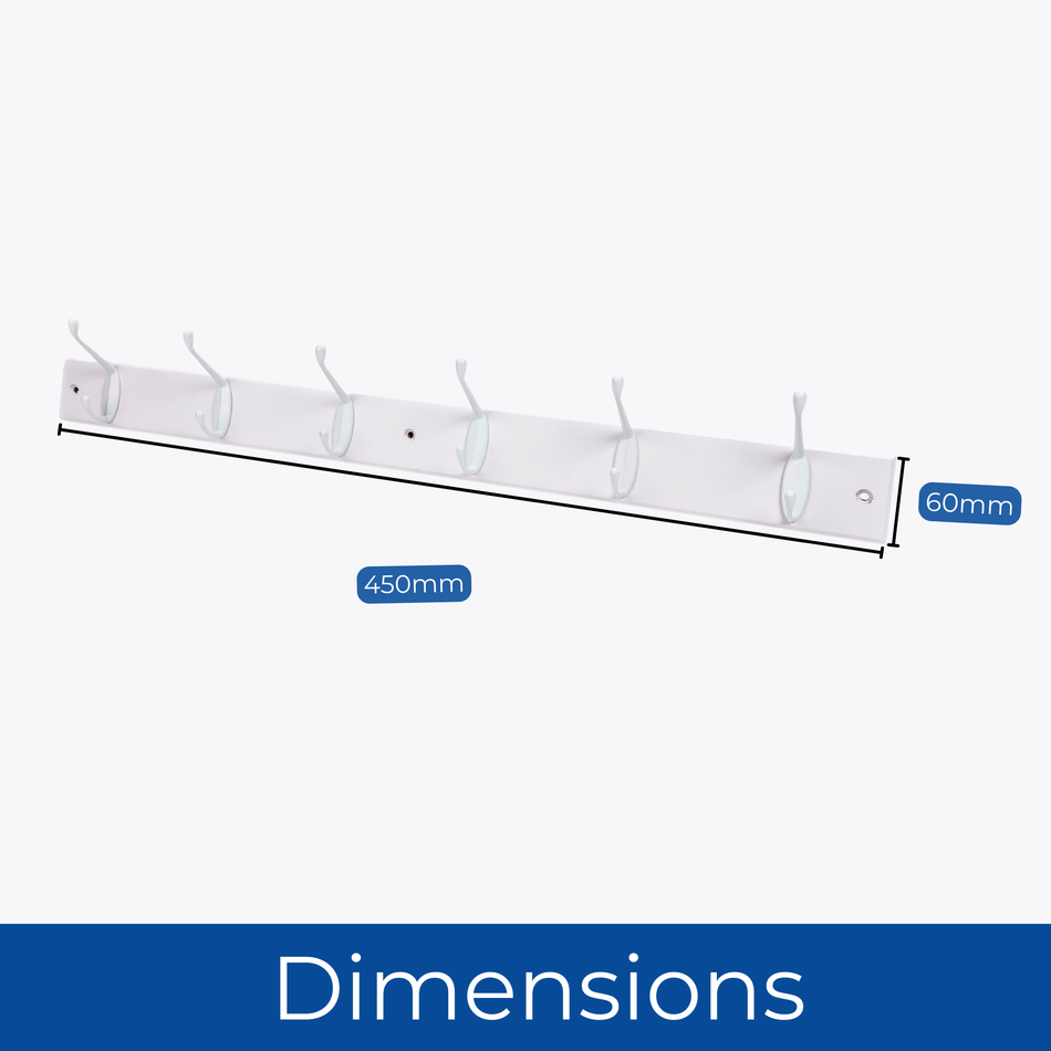 6-Hook Wall Mounted Coat Rack-690mm White Board-Double White Hooks