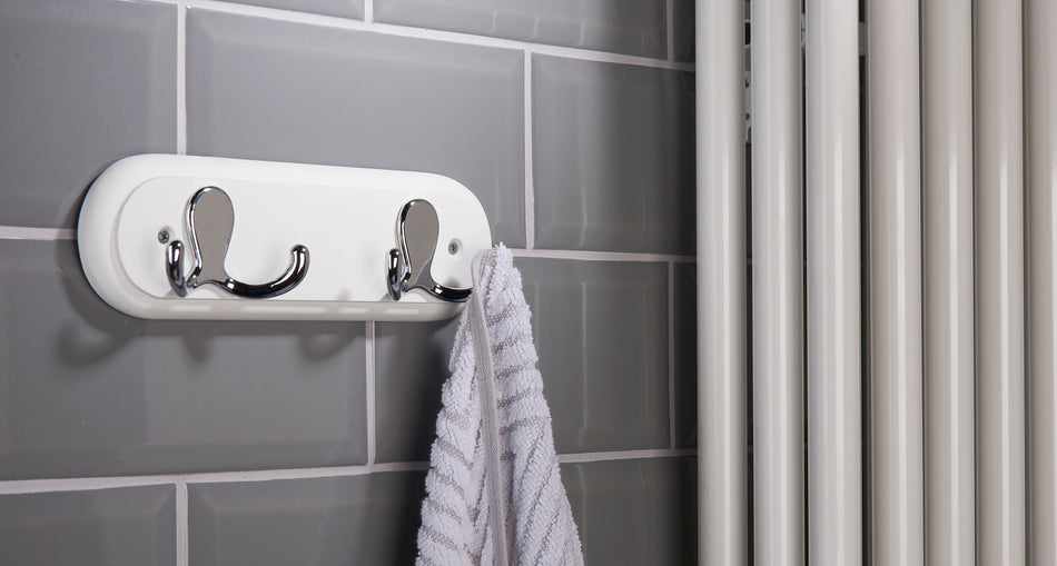 Towel Hook  -  White with Chrome Double Robe 2
