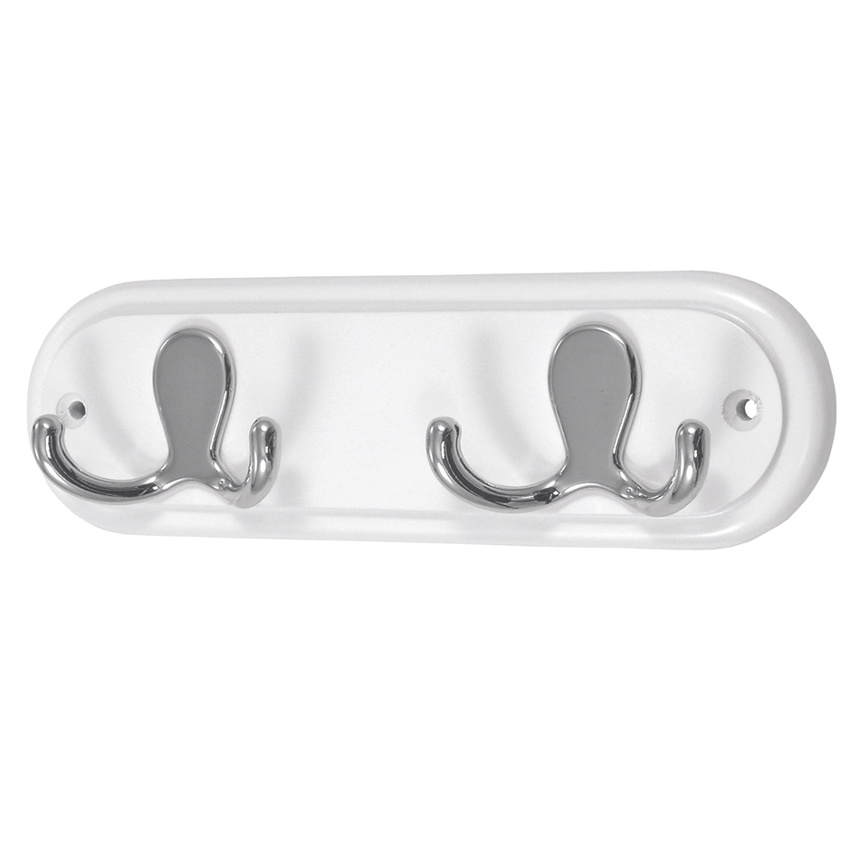 White Wall Mounted Coat Rack with Chrome Double Hooks - 2 Hooks