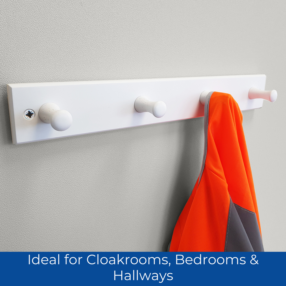 Wall-Mounted Wooden Coat Hook Rack 4 Round Hooks for Coats Jackets Hats & Bags