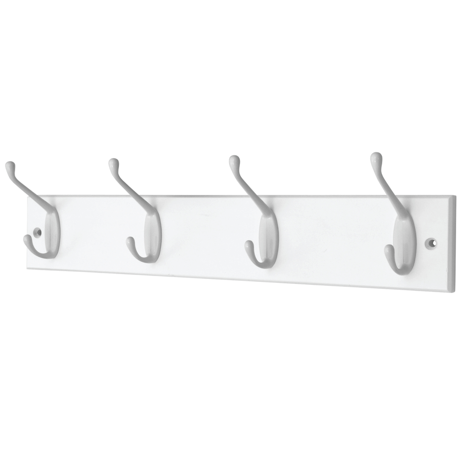 4-Hook Wall Mounted Coat Rack-450mm White Board-Double White Hooks