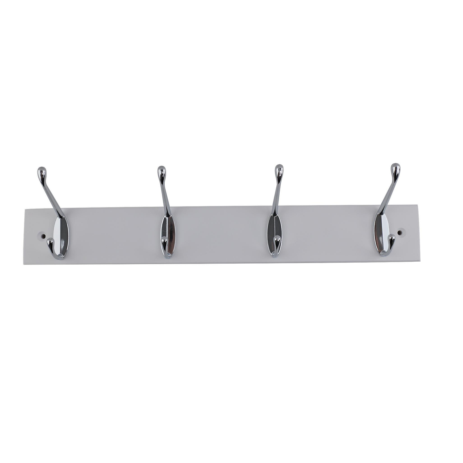 4-Hook Wall Mounted Coat Rack-450mm White Board-Double Chrome Hooks