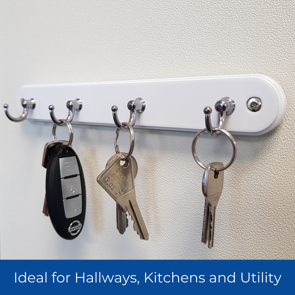 White Wooden Key Tidy with 4 Chrome Hooks