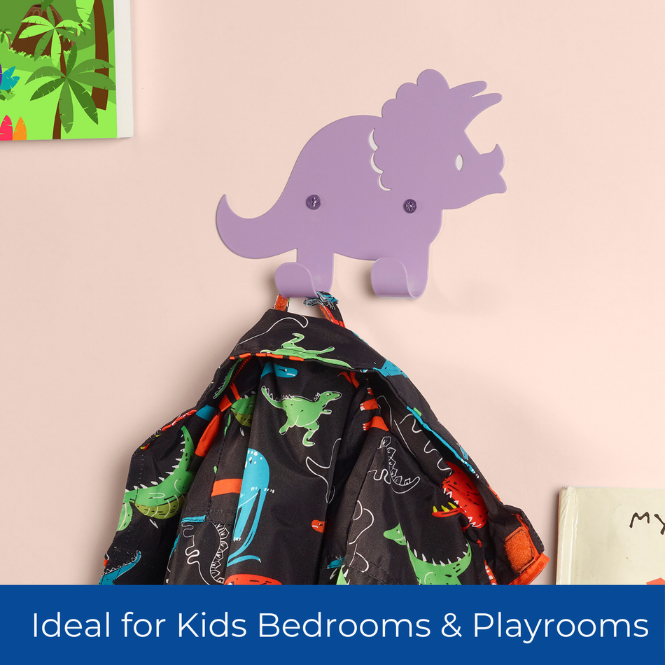 Lilac Dino Kids Coat Hooks - Toppy