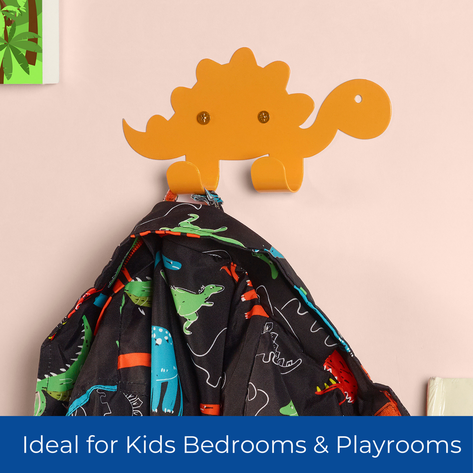 Orange Dino Kids Coat Hooks - Steggy