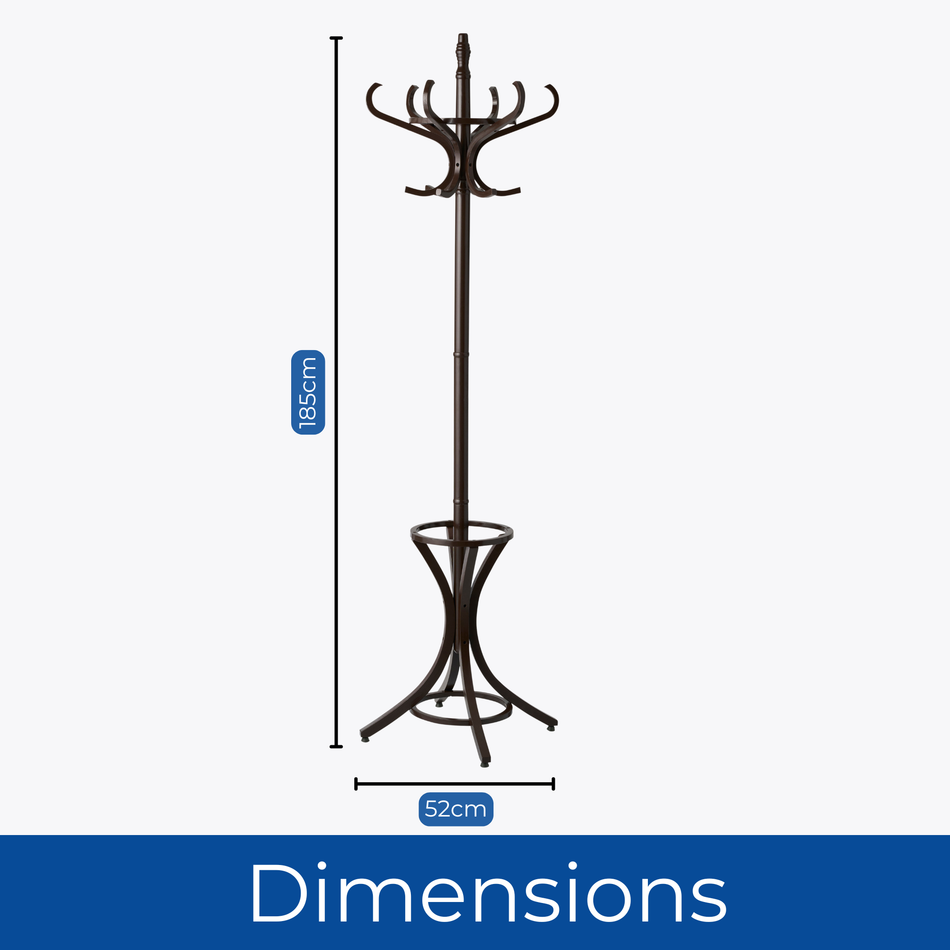 Wooden Coat Stand & Umbrella Holder, Rotating Top Tier - Walnut Effect