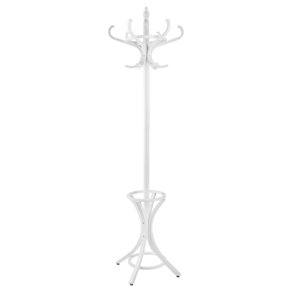 Wooden Coat Stand & Umbrella Holder, Rotating Top Tier - White