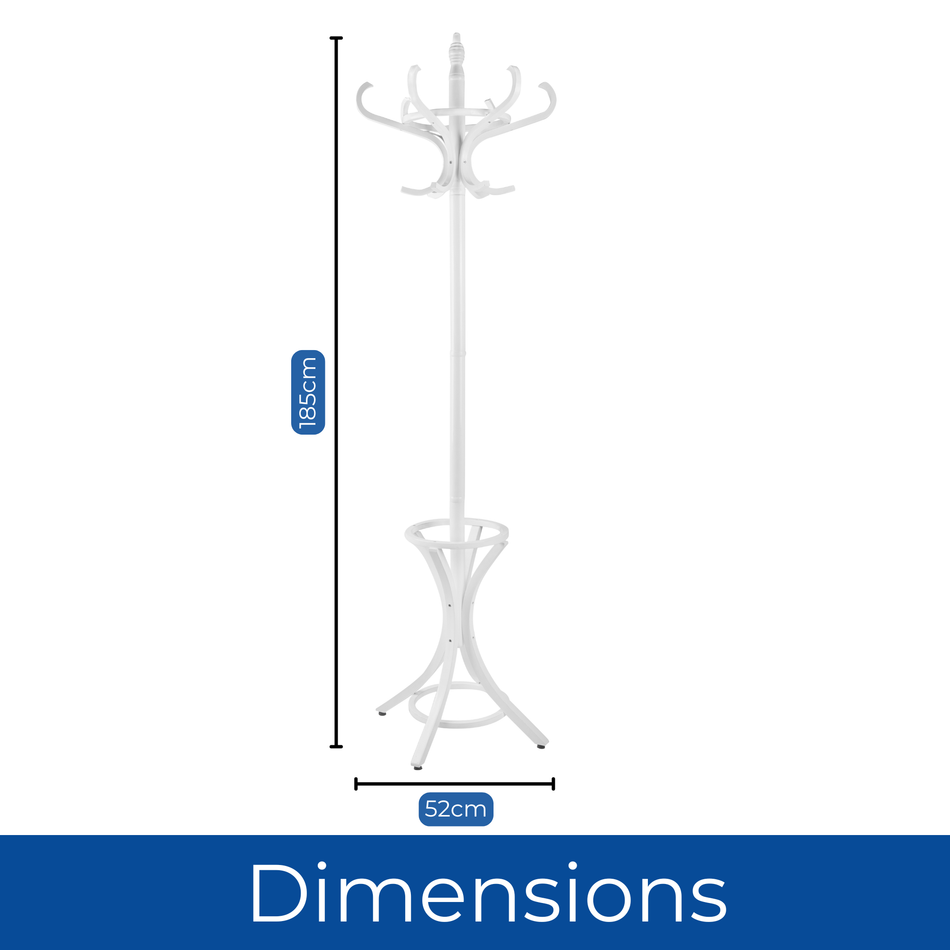 Wooden Coat Stand & Umbrella Holder, Rotating Top Tier - White