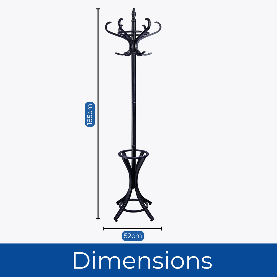 Wooden Coat Stand & Umbrella Holder, Rotating Top Tier - Black