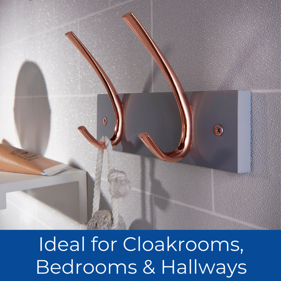 2 Copper Ribbed Double Hooks-Coat Rack on 225mm Grey Board Wall Mounted