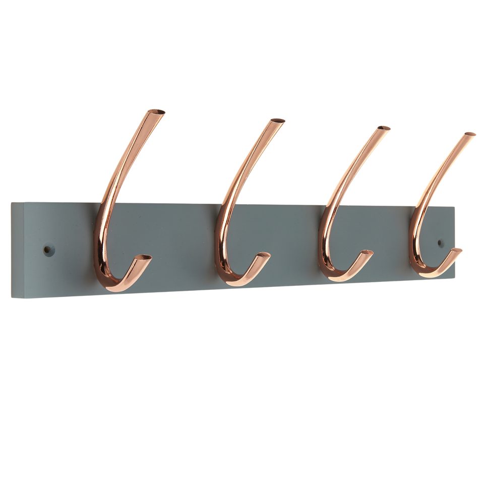 4 Copper Ribbed Double Hooks-Coat Rack on 460mm Grey Board Wall Mounted
