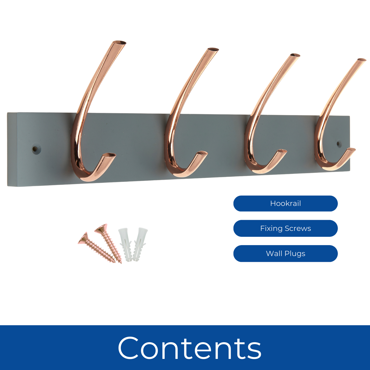 4 Copper Ribbed Double Hooks-Coat Rack on 460mm Grey Board Wall Mounte ...