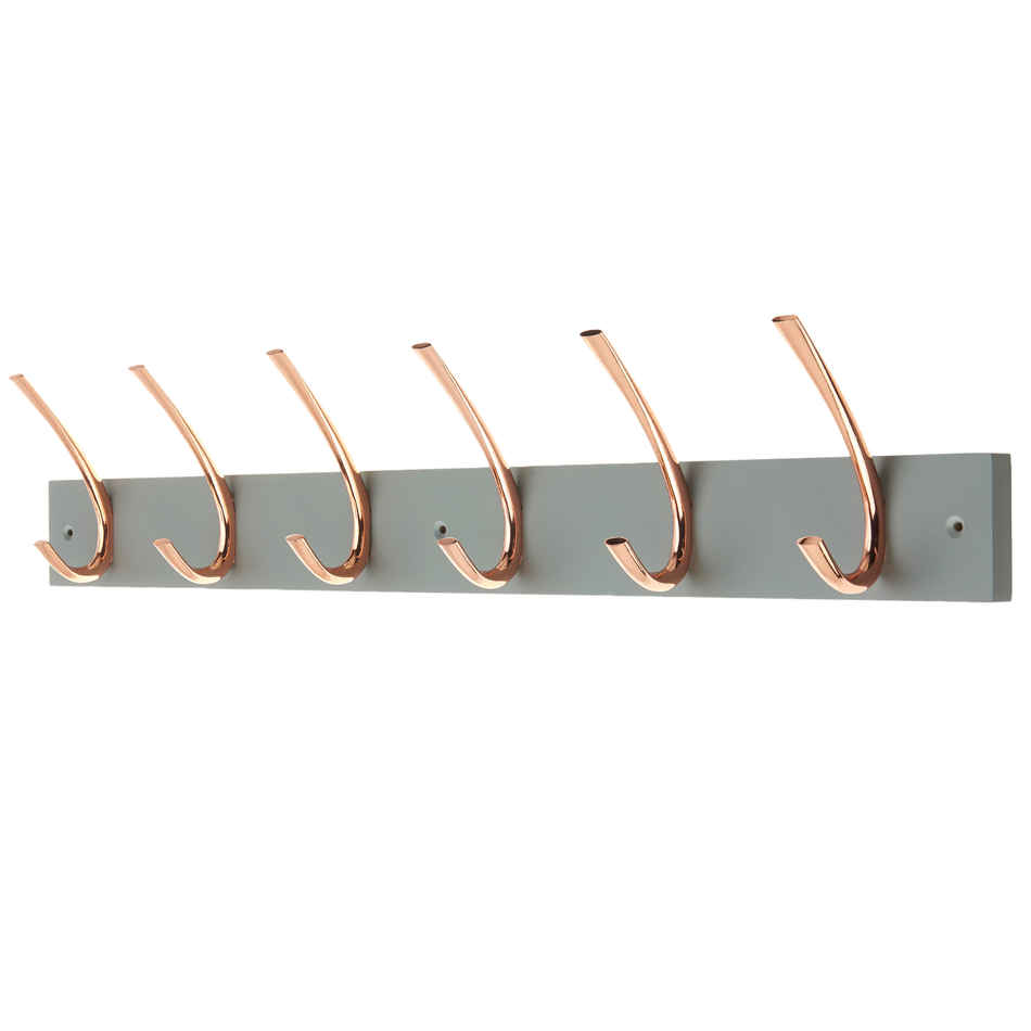 4 Copper Ribbed Double Hooks-Coat Rack on 690mm Grey Board Wall Mounted