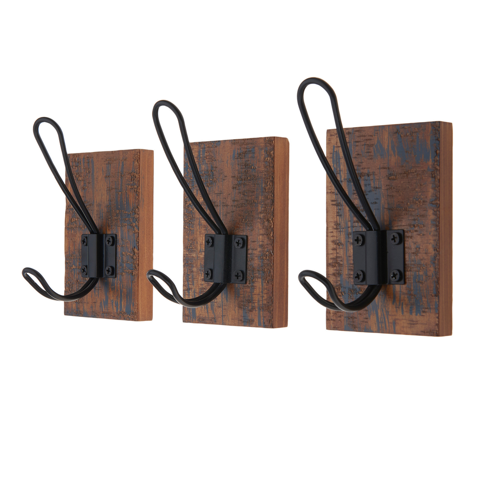 Keypak Set of 3 Rustic Antique  Wall Mounted Wooden Wall Hooks