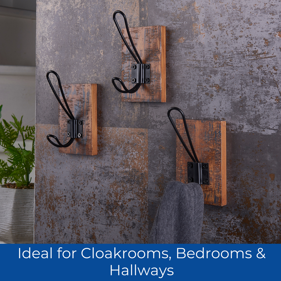 Keypak Set of 3 Rustic Antique  Wall Mounted Wooden Wall Hooks