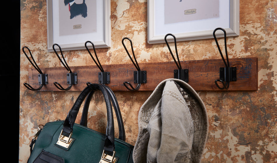 Coat Rack  -  6 Antique with Black Wire Hooks